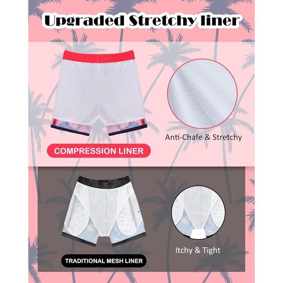 ✨Men Red Swim Trunks Bathing Suits Board Beach Swim with Zipper Pocket Shorts - Picture 3 of 7